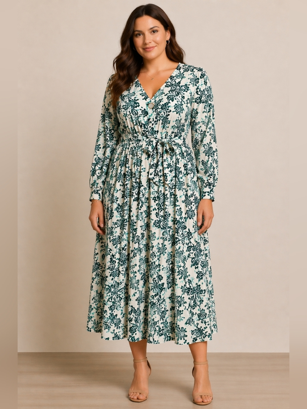 NWT Atelier Reve Irrosie Green Floral Faux Wrap Midi Dress EU 42 US 12 Boho
